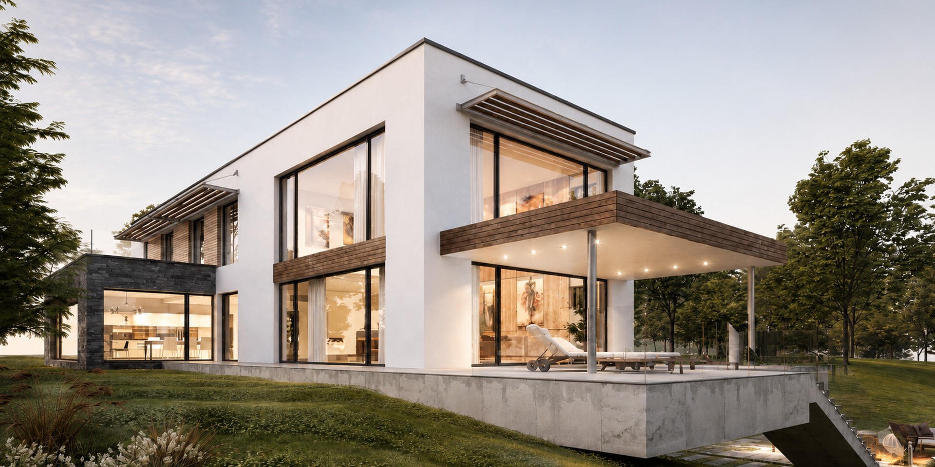 Nowoczesny dom z projektem architektonicznym na pierwszym planie